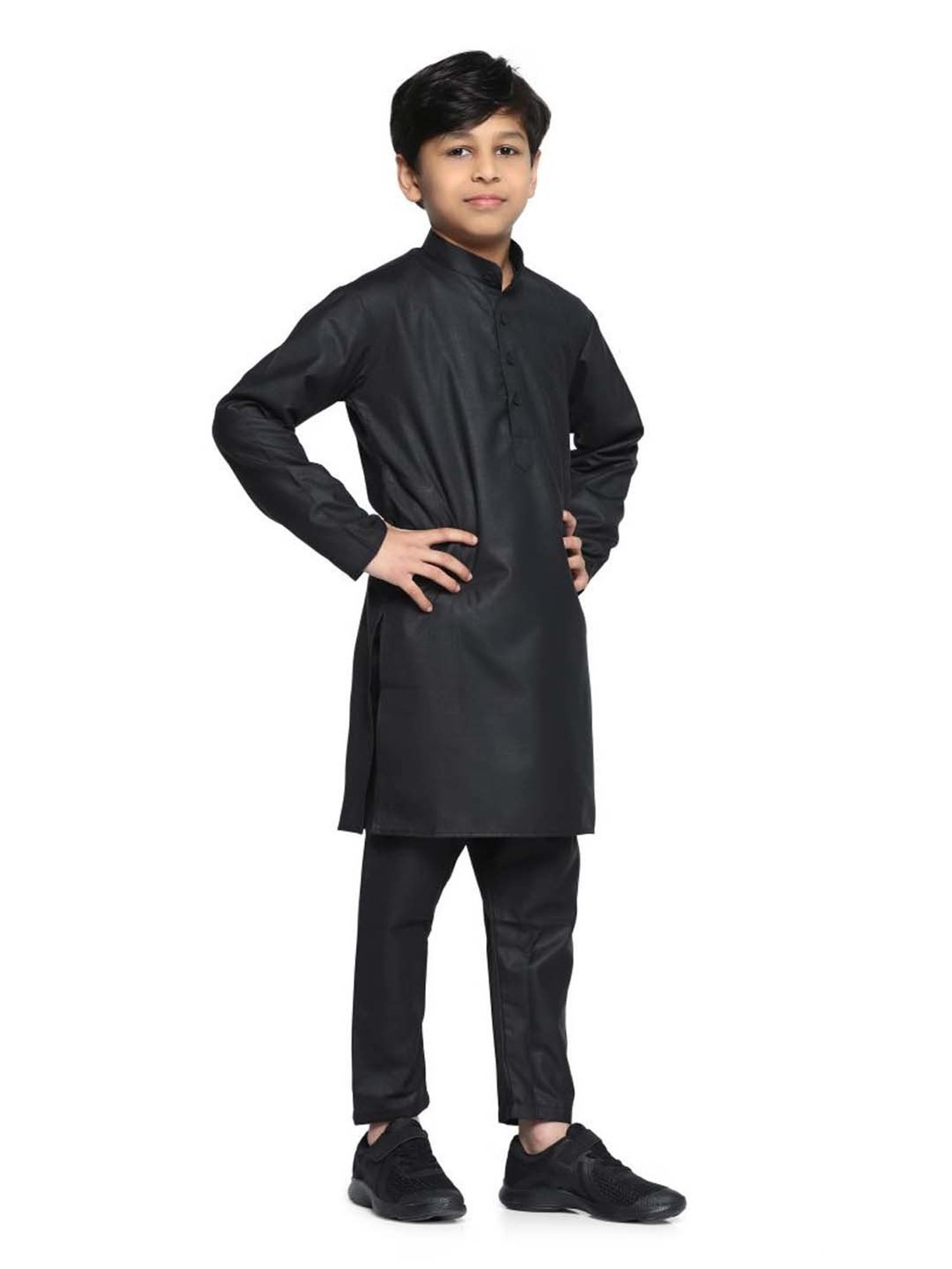 TAHVO Kids Black Slim Fit Full Sleeves Kurta Set