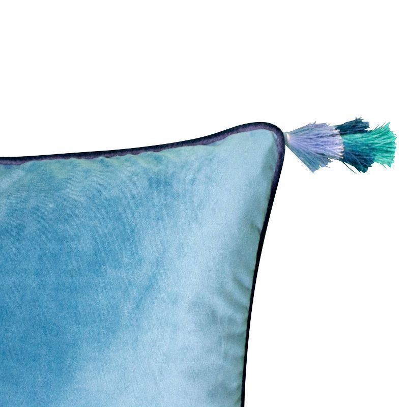 18"x18" Velvet Reversible Tassel Pillow Blue - Edie@Home
