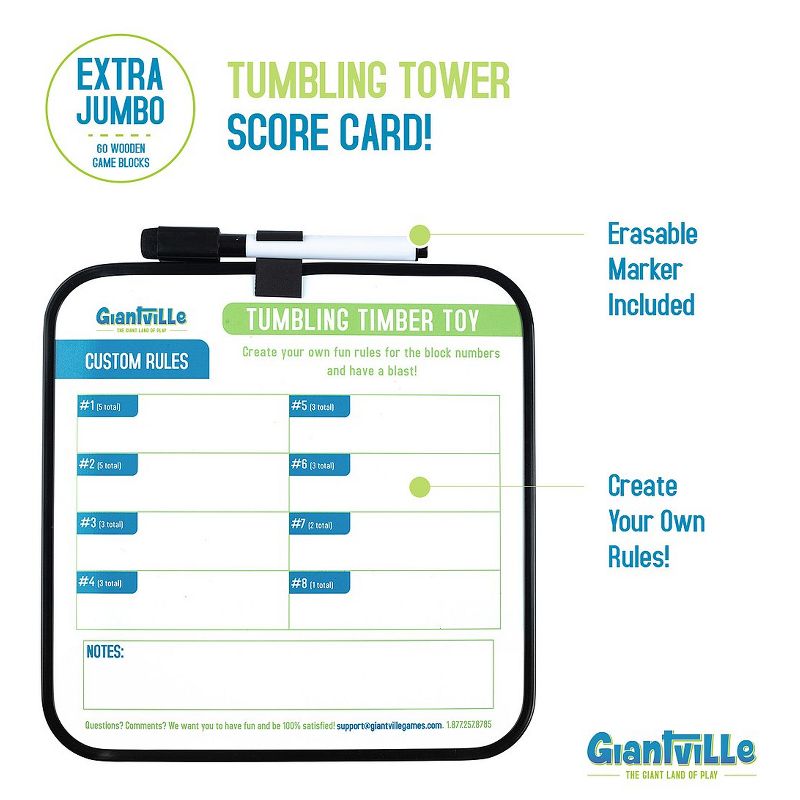 Giantville Indoor Outdoor Backyard Giant 60 Piece Jumbo Solid Pine Hardwood Tumbling Timber Block Toy Tower Game with Storage Crate