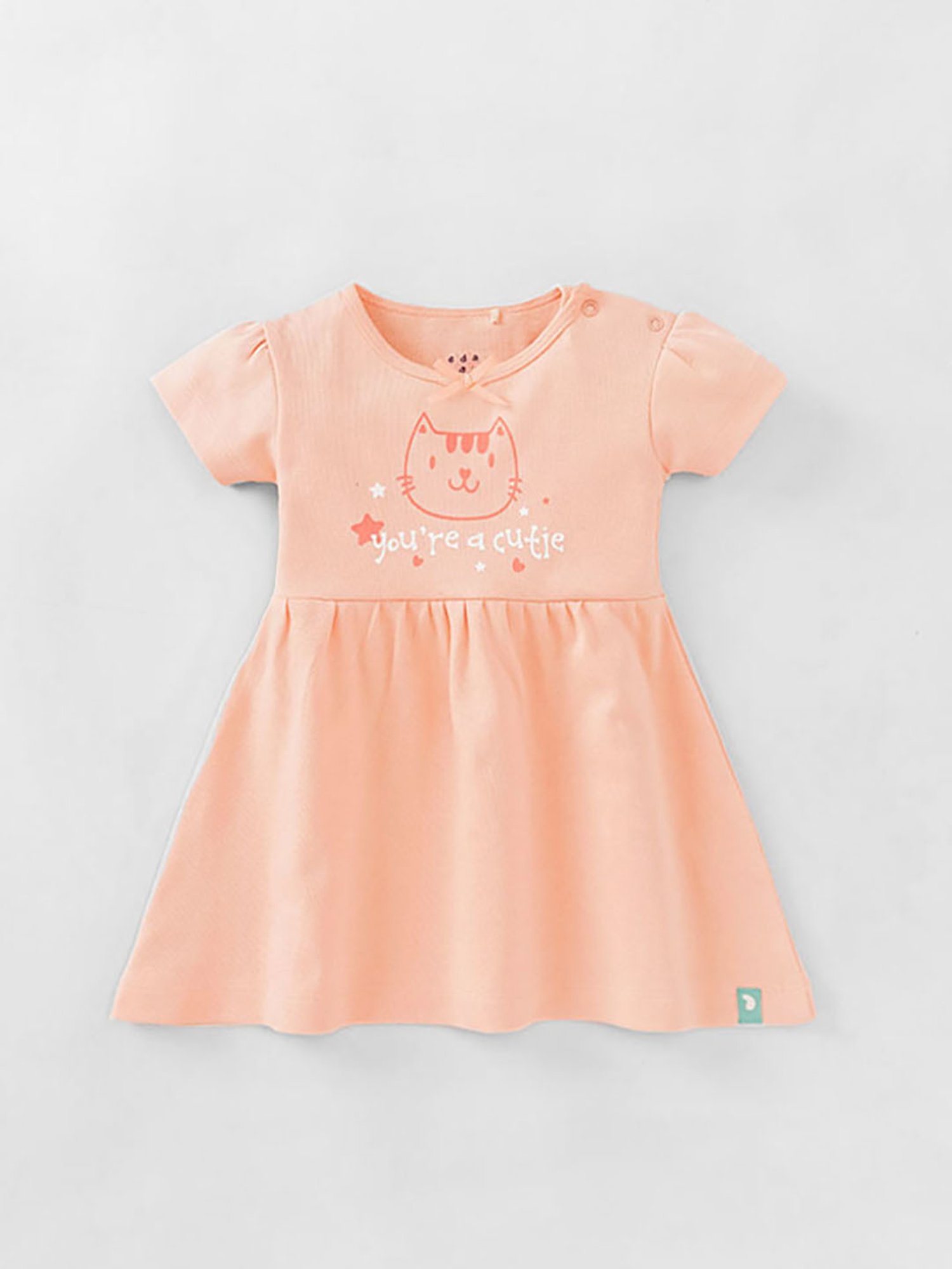 Ed-a-Mamma Baby Peach & Grey Printed Dress (Pack Of 2)