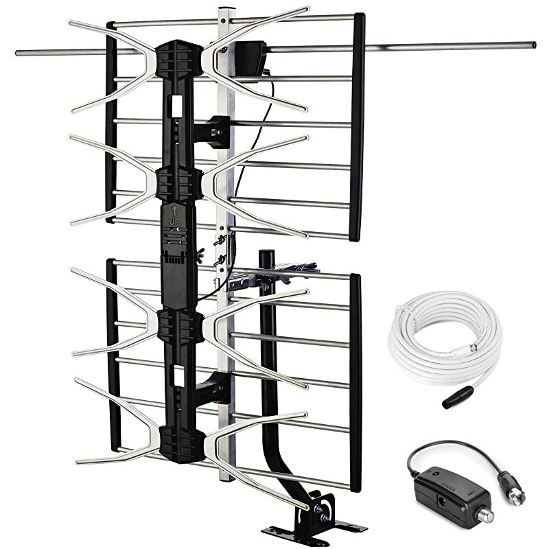 Outdoor Digital HD TV Antenna with High Gain Amplifier 150 Mile Long Range for UHF/VHF, Mounting Pole, 40FT RG6 Coaxial Cable, Easy Installation