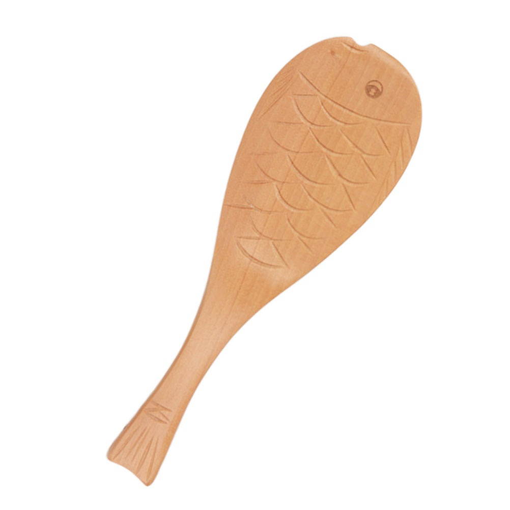 Vintage Japanese Style Fish Shape Wooden Soup Spoon Porridge Paddle Rice Spoon for Home (Lacquer Color)
