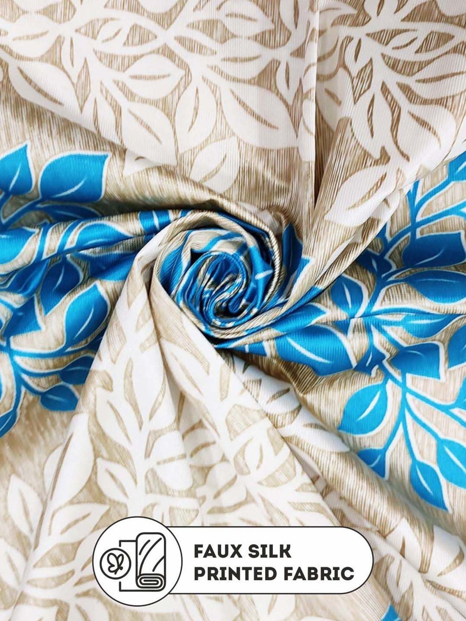 Bianca SANTORO Beige & Blue Faux Silk 7 Ft. Door Curtain - Set of 2