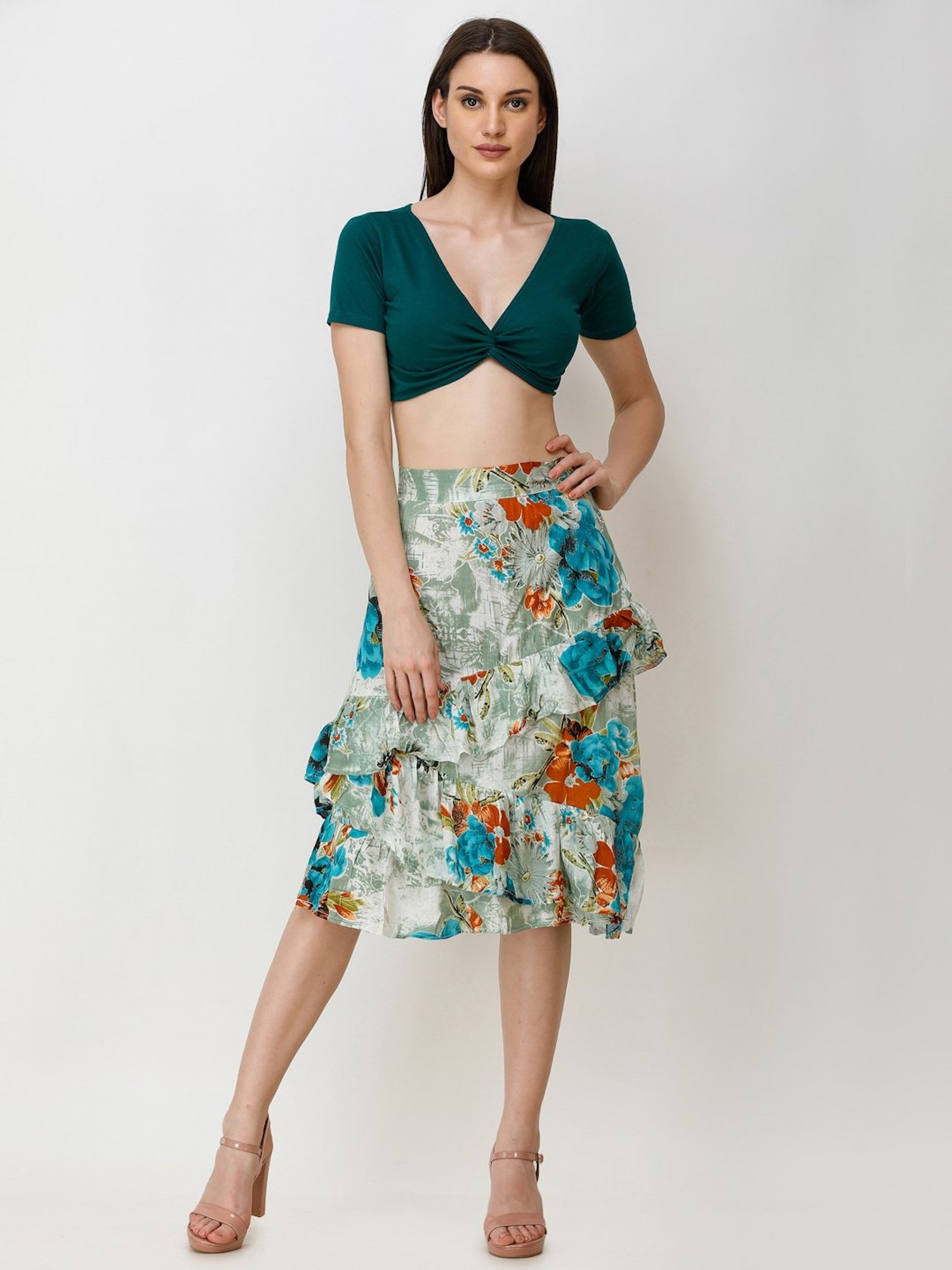 Scorpius Teal Regular Fit Crop Top