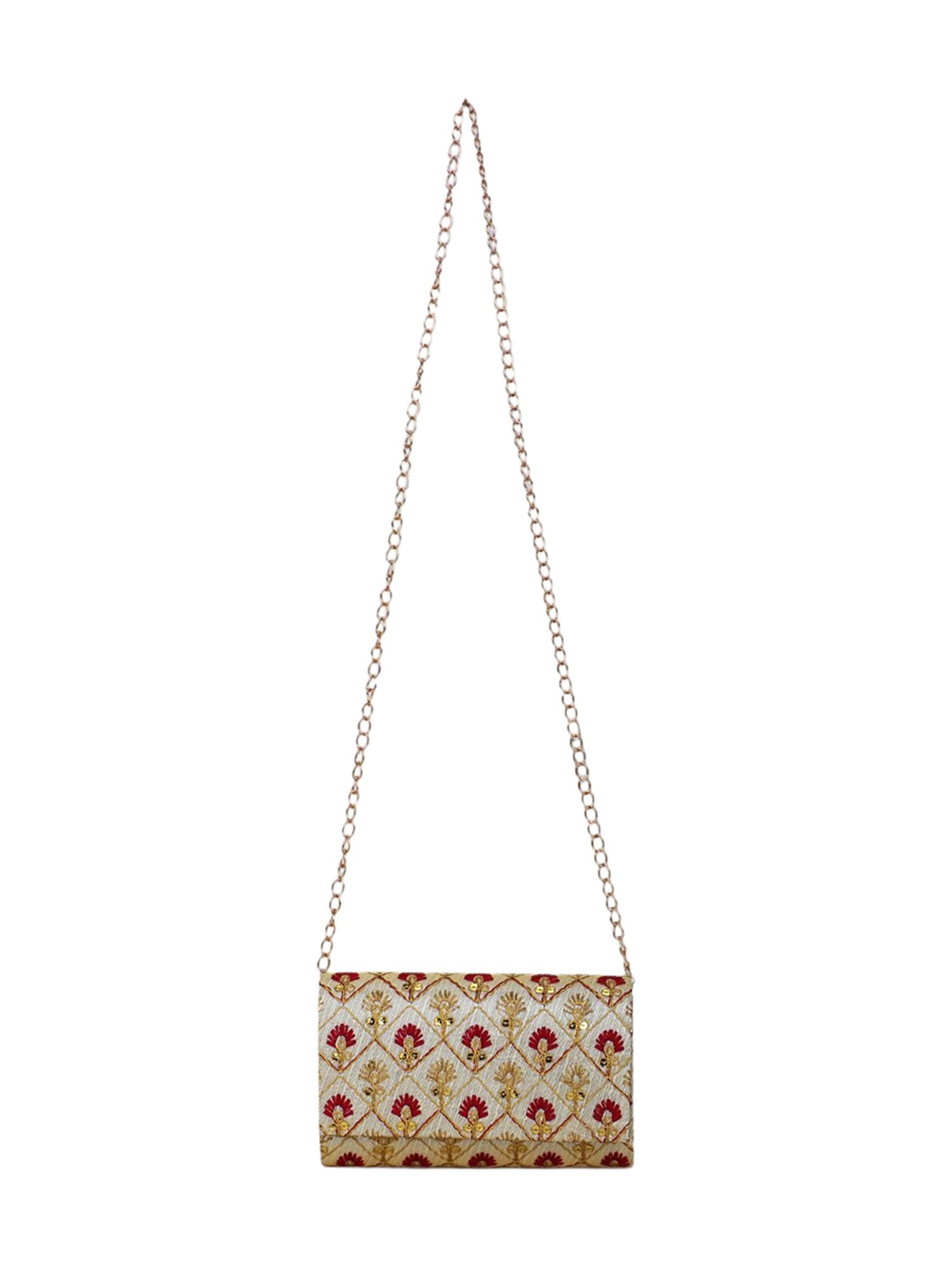 Spice Art Maroon Gold Embroidered Medium Clutch