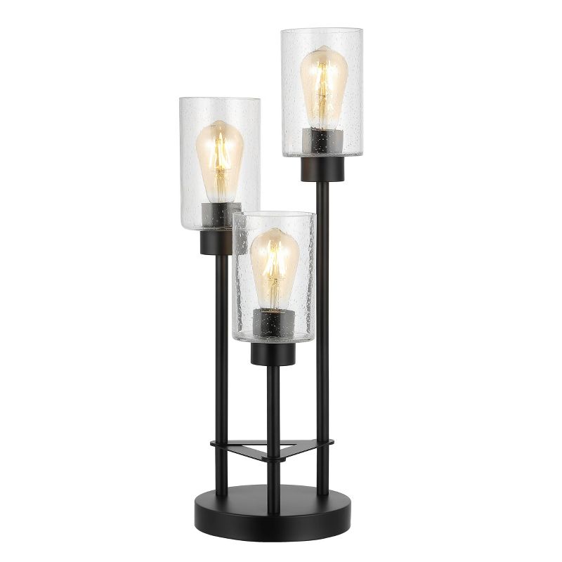 20.5" 3-Light Iron Seeded Glass Axel Table Lamp (Includes LED Light Bulb) Black - JONATHAN Y