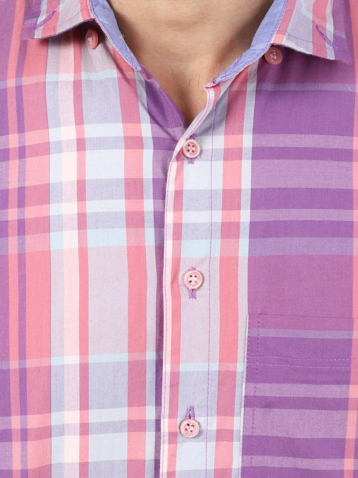 TAHVO Purple & White Cotton Slim Fit Checks Shirt