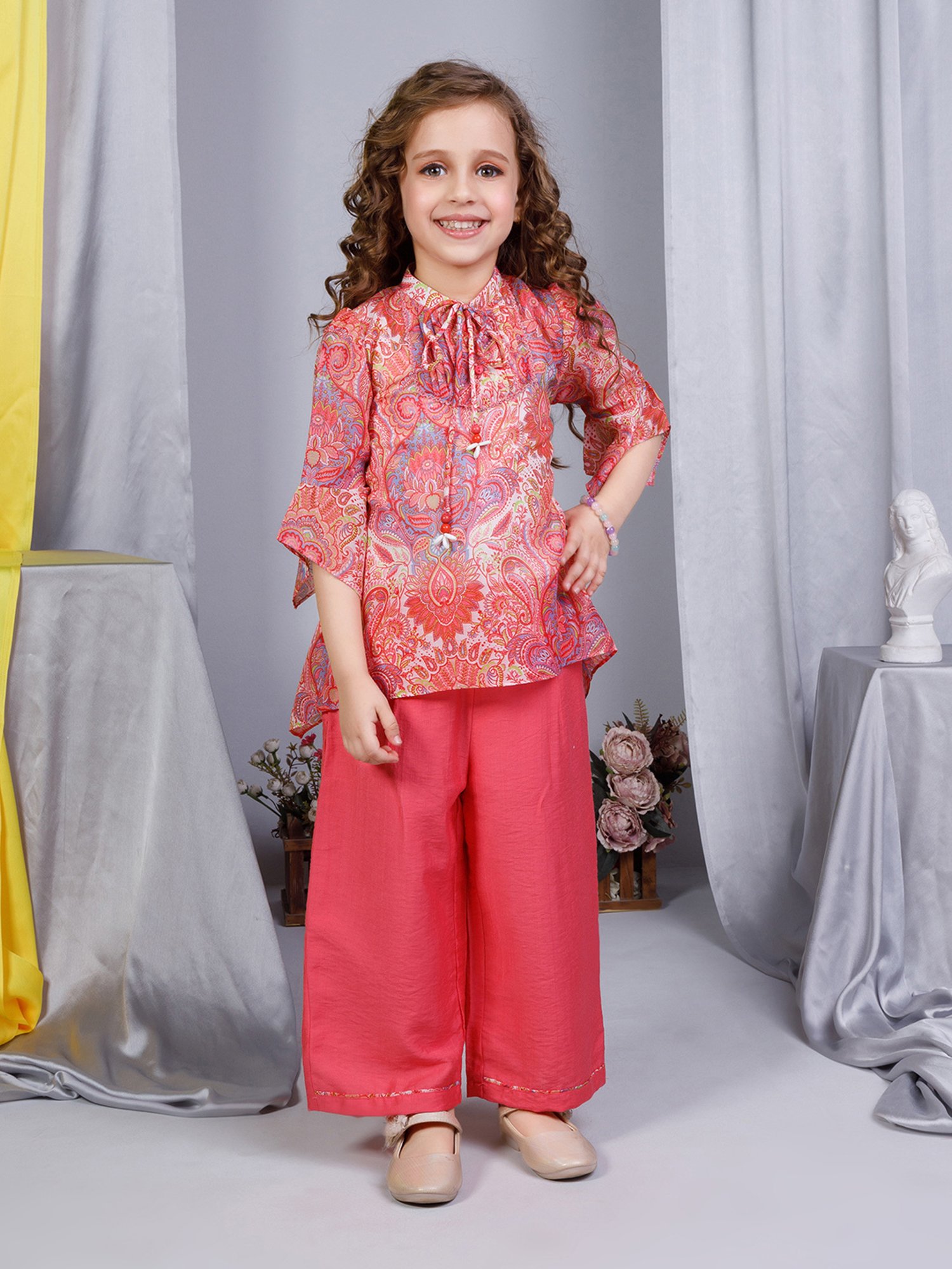 Peppermint Kids Peach Printed Top, Inner with Pants
