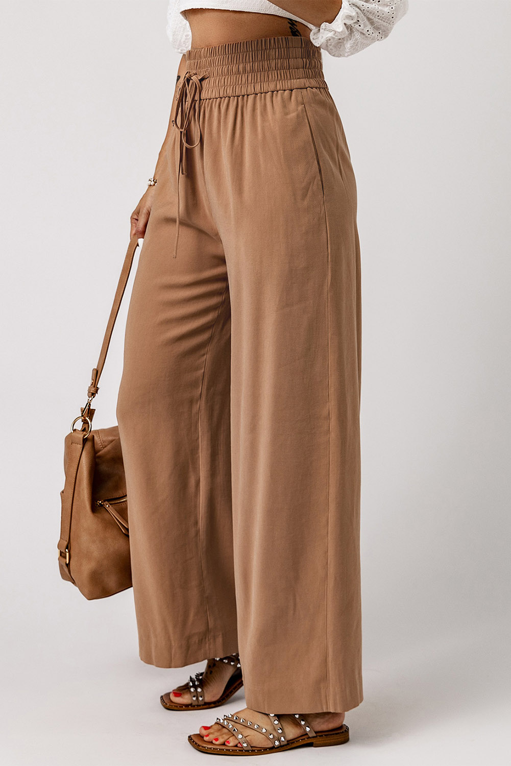 Karen Kane Cropped Wide Leg Linen Blend Striped Pants