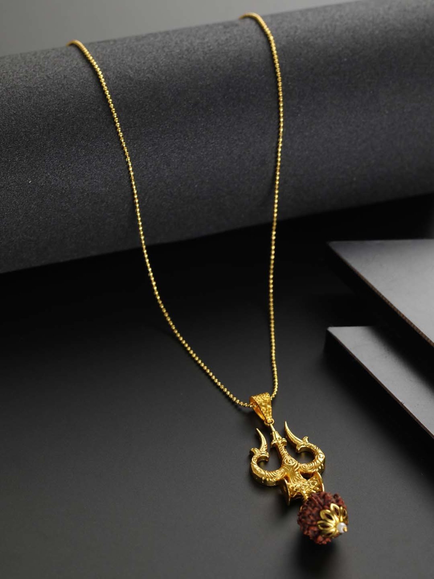 Bold by Priyaasi Trishul Rudraksha Gold-Plated Necklace for Men