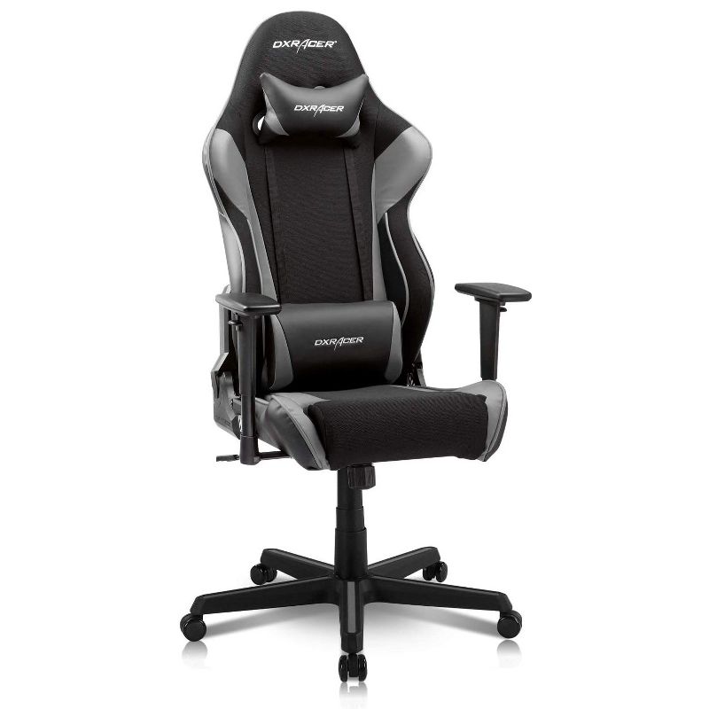 DXRacer OH/RAA106/NG Racing Series Adjustable Ergonomic Gaming Home Office Desk Chair, Swivel Base, Wheels, and Headrest, Gray and Black