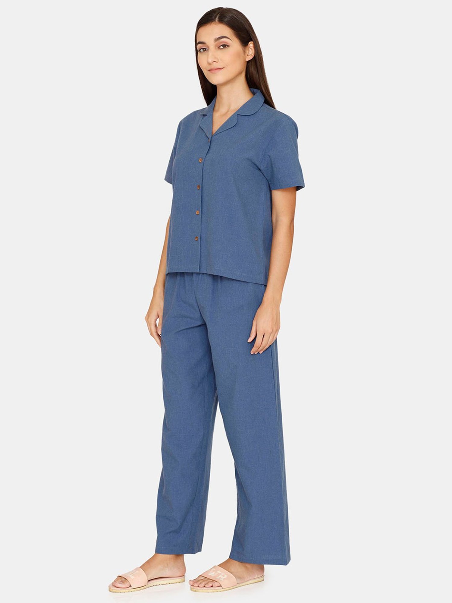 Zivame Blue Shirt With Pyjamas