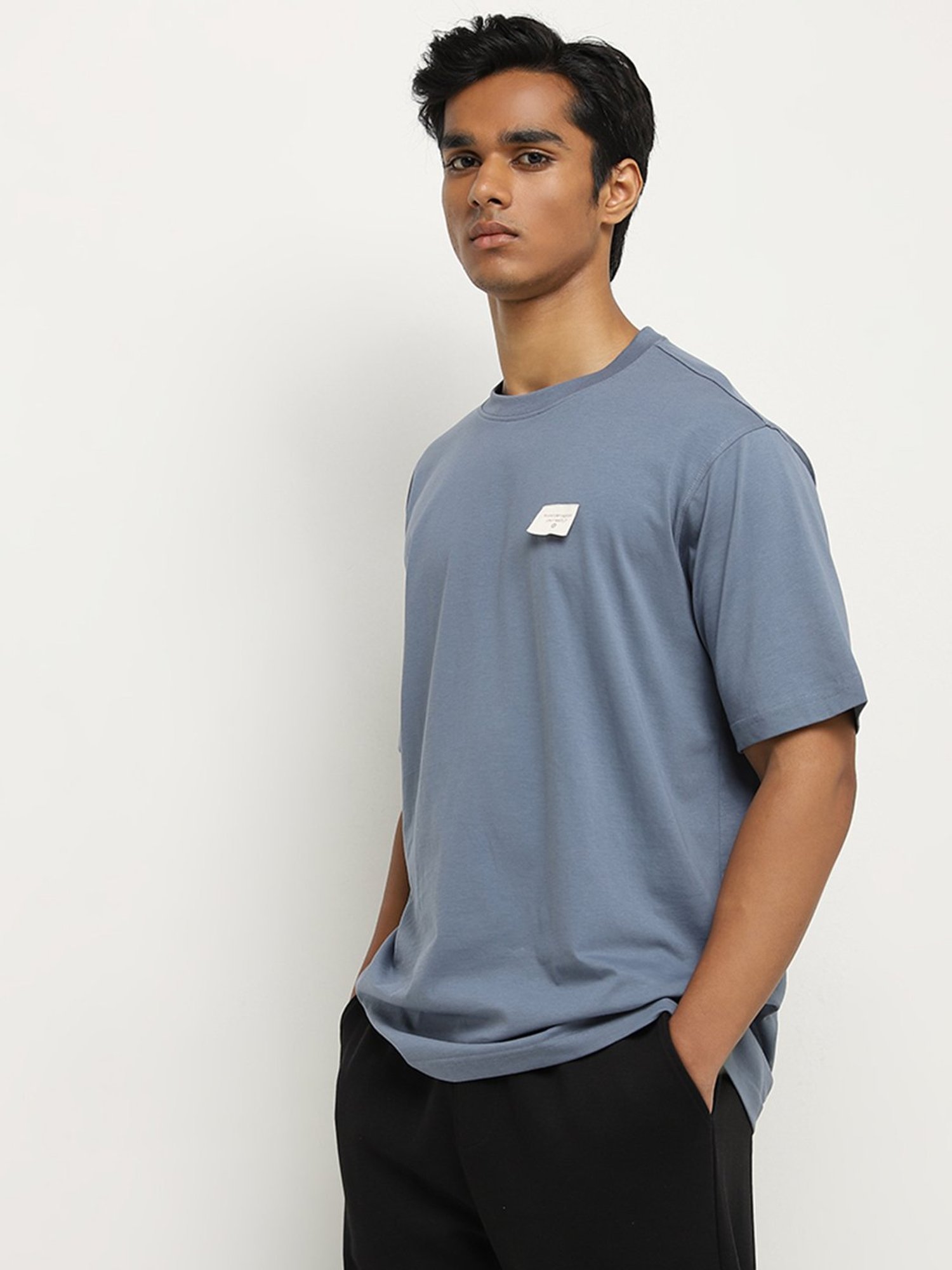 Studiofit by Westside Dusty Blue Slim-Fit Cotton T-Shirt