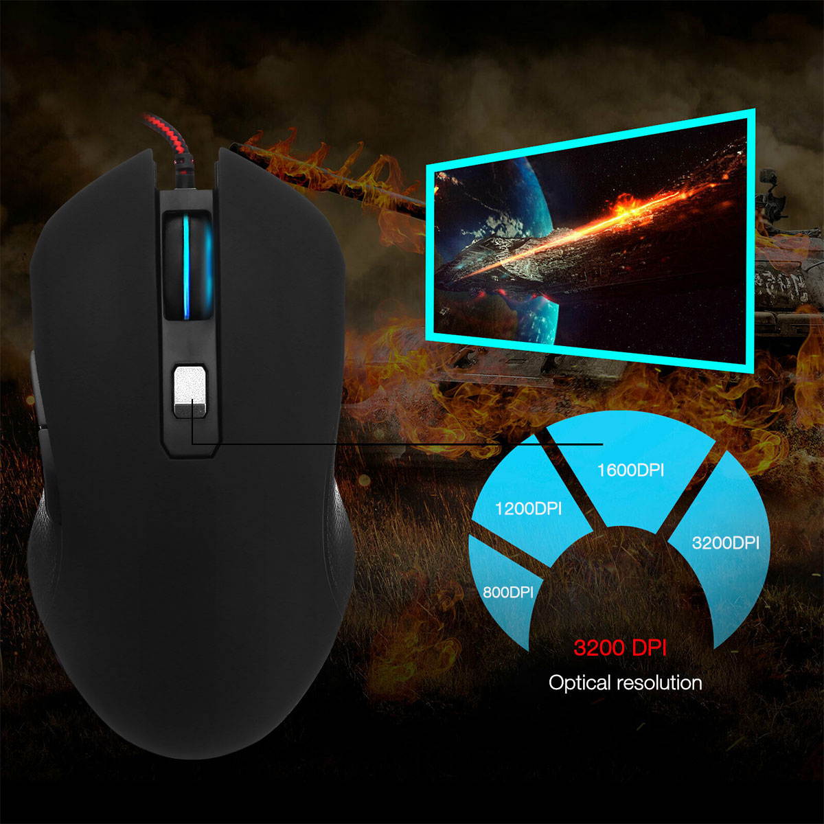 Wired Gaming Mouse RGB Backlight 3200DPI Programmable, Game USB Mice Desktop Laptop Computer PC Gaming Mouse, 6 Buttons Optical Mic for Windows 7/8/10/XP Vista Linux, Black