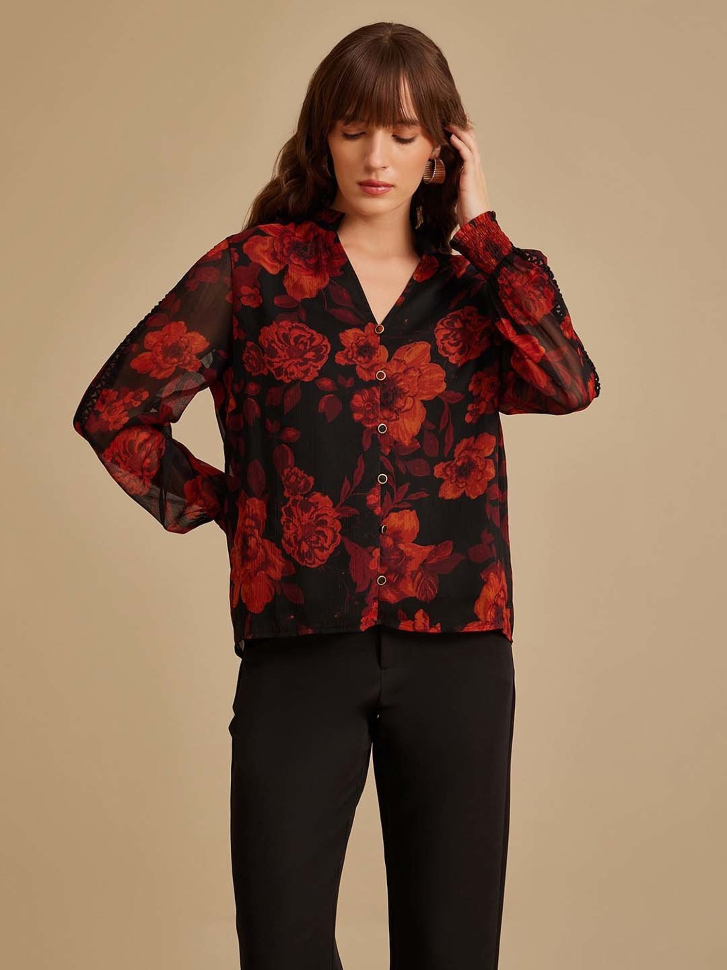 Kazo Rust Floral Print Top
