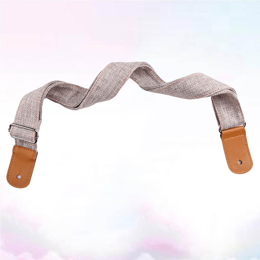 1PC Country Style Cotton Linen Shoulder Strap Genuine Leather Strap for Ukulele Guitar (Coffee)