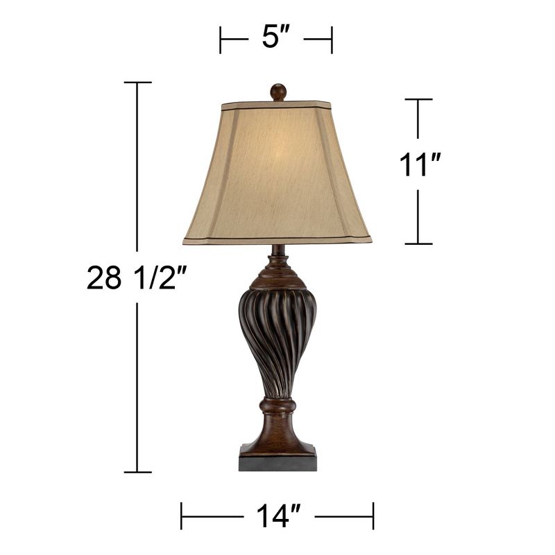 Regency Hill Traditional Table Lamps Set of 2 Carved Two Tone Brown Urn Beige Rectangular Shade for Living Room Family Bedroom