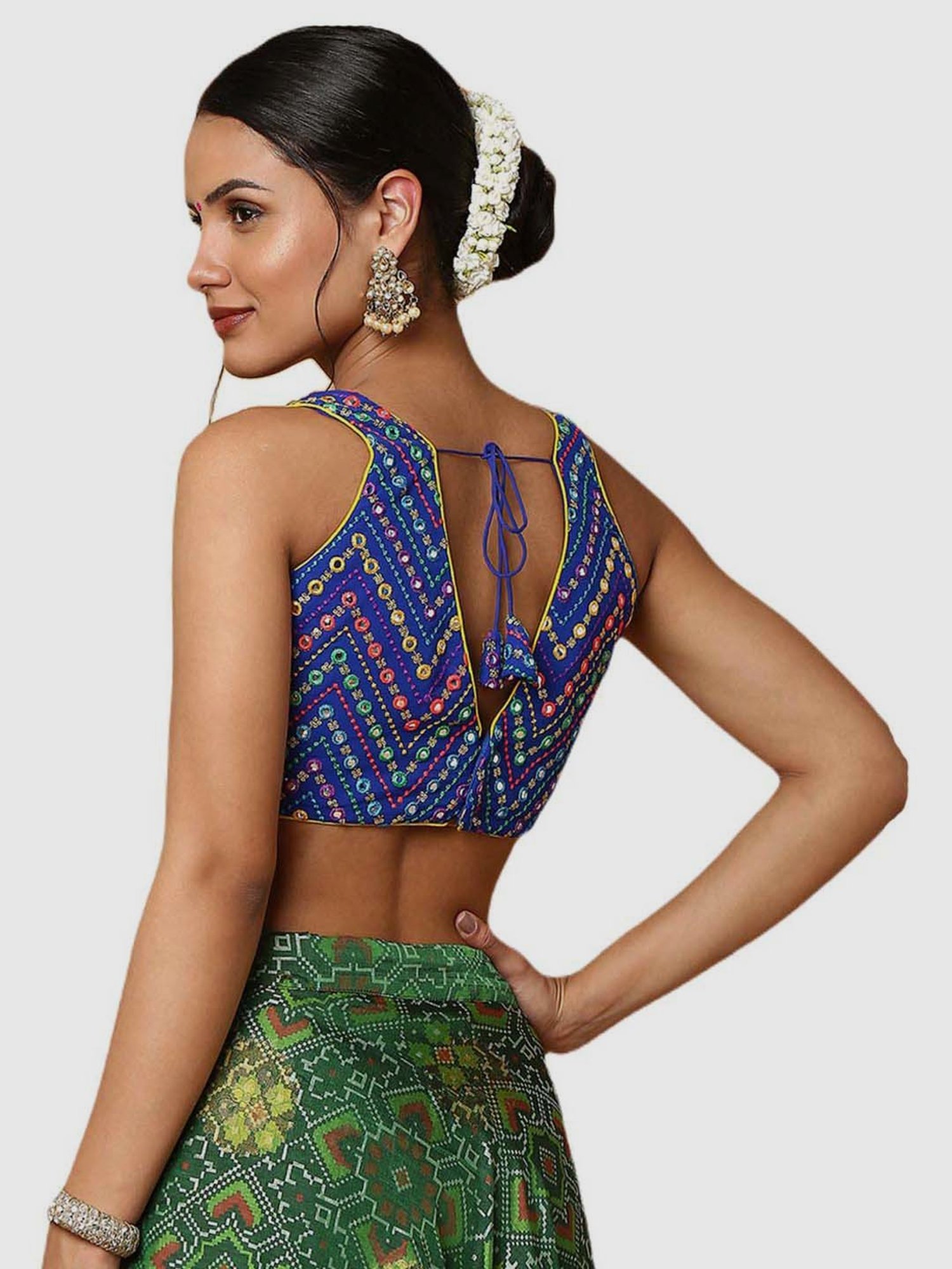 Salwar Studio Royal Blue Embroidered Readymade Blouse