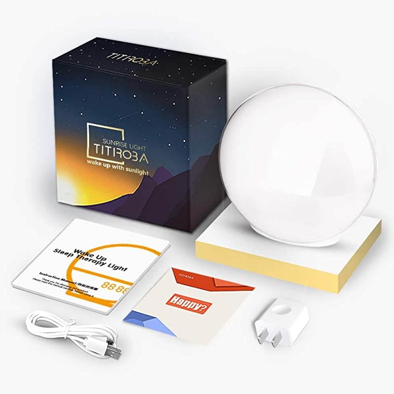 WakeUp Light Sunrise Simulation Alarm Clock Sleep Aid Colored Bedside Light with FM Radio Dual Alarm Adjustable Lightness for Kids and Adults Bedroom