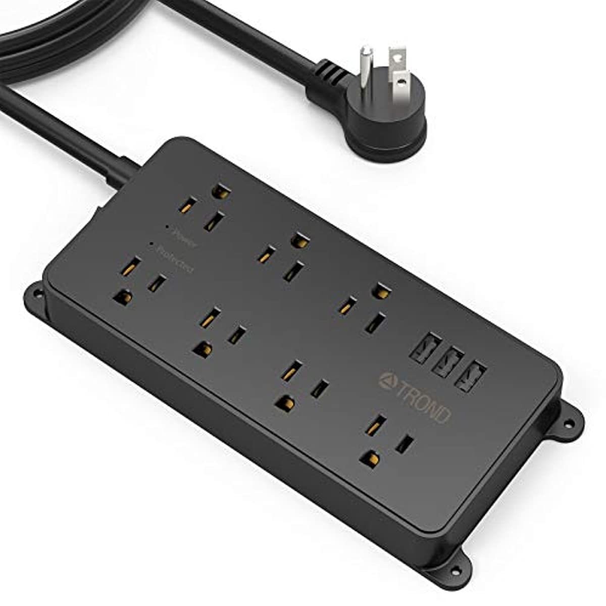 Power Strip Surge Protector with USB, ETL Listed, TROND Flat Plug Extension Cord Long 10ft, Wall Mountable, 7 Widely-Spaced Outlets & 3 USB Ports, 1700 Joules, Black