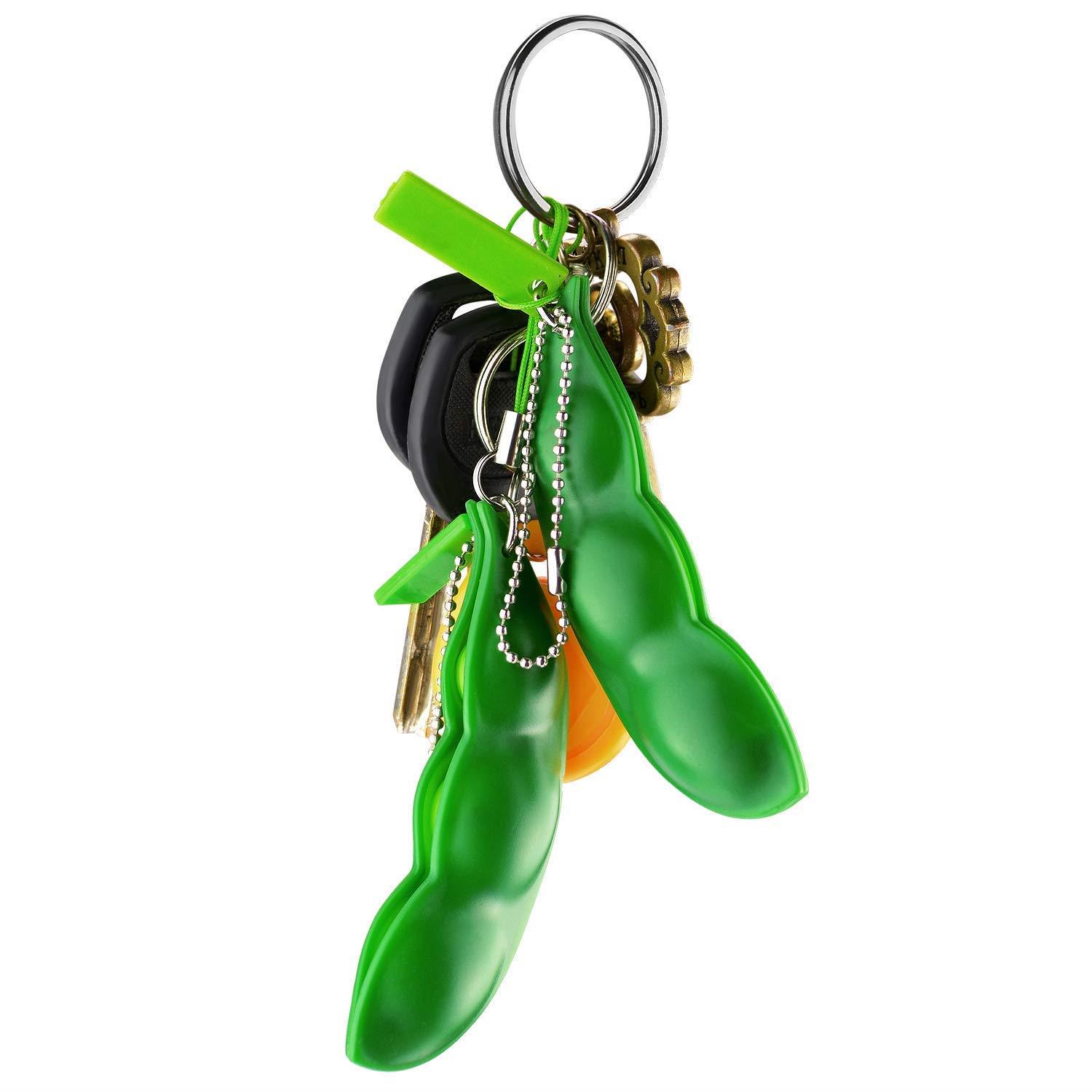 Anpole Fidget Bean Toy,5 Pack Squeeze-a-Bean Puchi Puti Mugen Edamame Keychain Keyring Extrusion Bean Pea Soybean Stress Relieving Chain Toys (5 pcs)