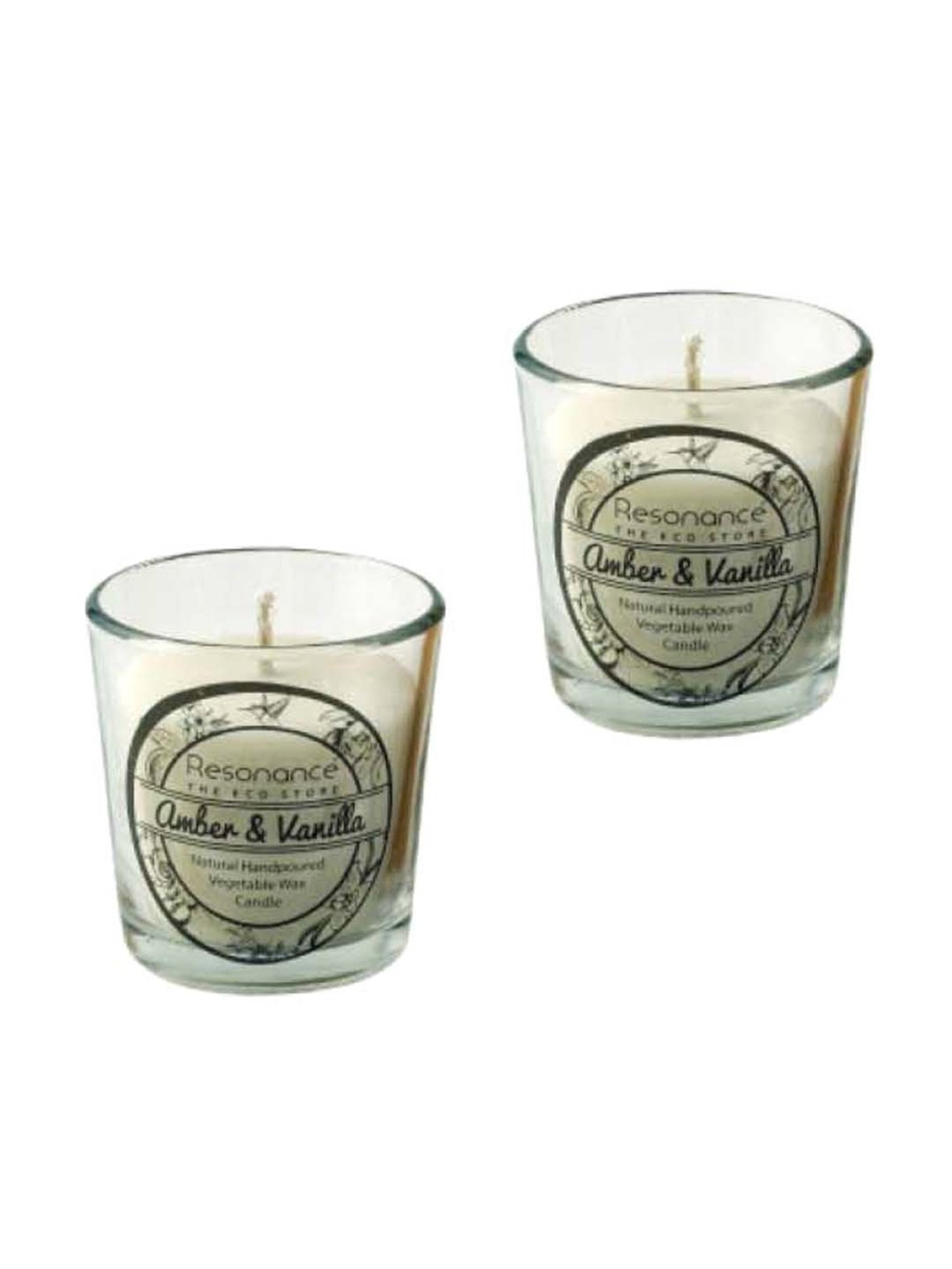 RESONANCE White Soy Wax Scented Aromatic VEGAN Candles (Amber & Vanilla) - Set of 4