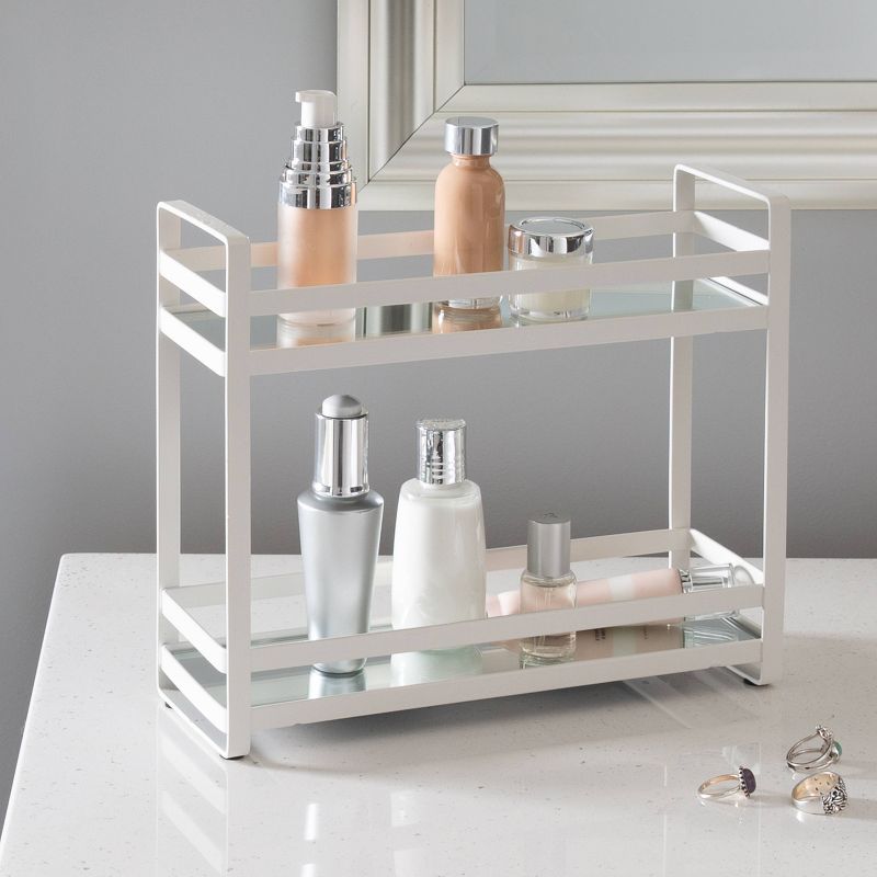 Two Tier Flat Wire Slim Vanity Tower White - Home Details