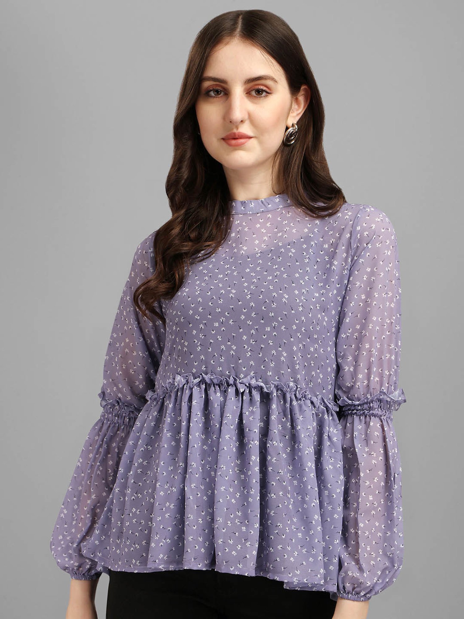 MASAKALI.CO Lavender Floral Print Peplum Top