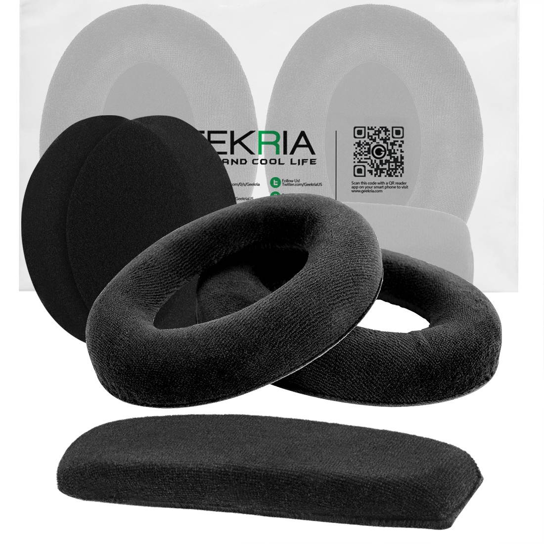 Geekria Comfort Earpad Replacement for Sennheiser HD598, HD598SE, HD598CS, HD515, HD555, HD595, HD518 Ear Pad and Headband Pad/ Ear Cushion + Headband Cushion/ Repair Parts Suit (Dense Velvet/Black)