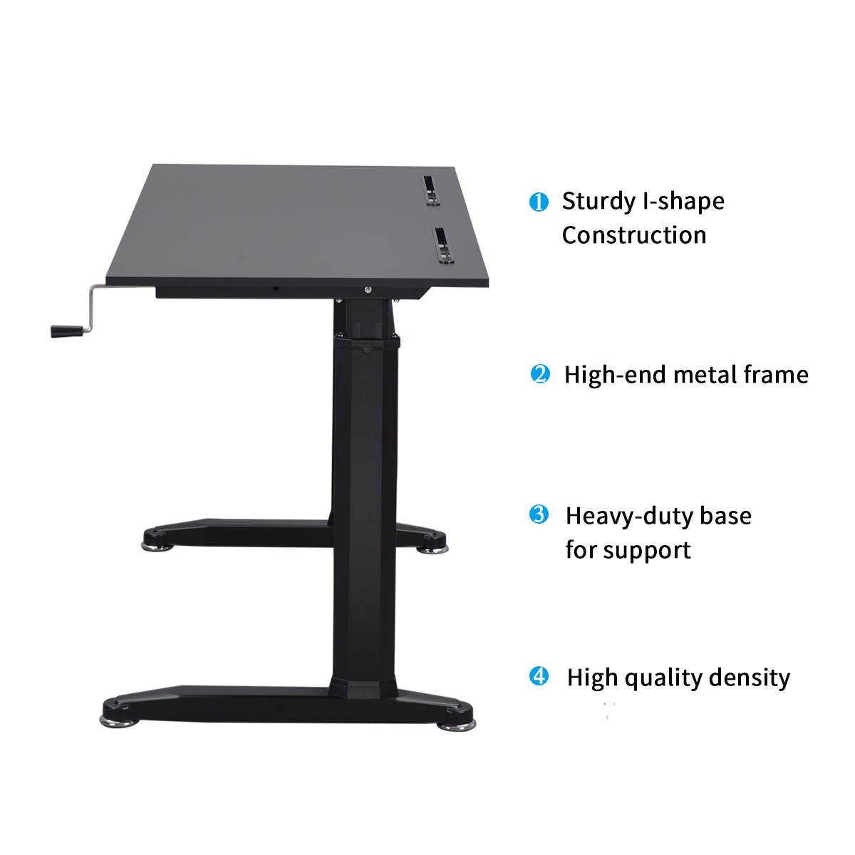 Gaming Desk Home Office Desk Adjustable Height Standing Desk with Crank Handle Manual Lifting Table Sturdy Legs With Foot Pads