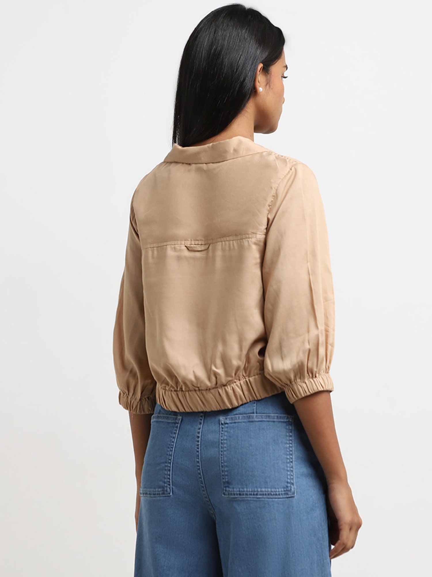LOV by Westside Beige Solid Cropped Blouse