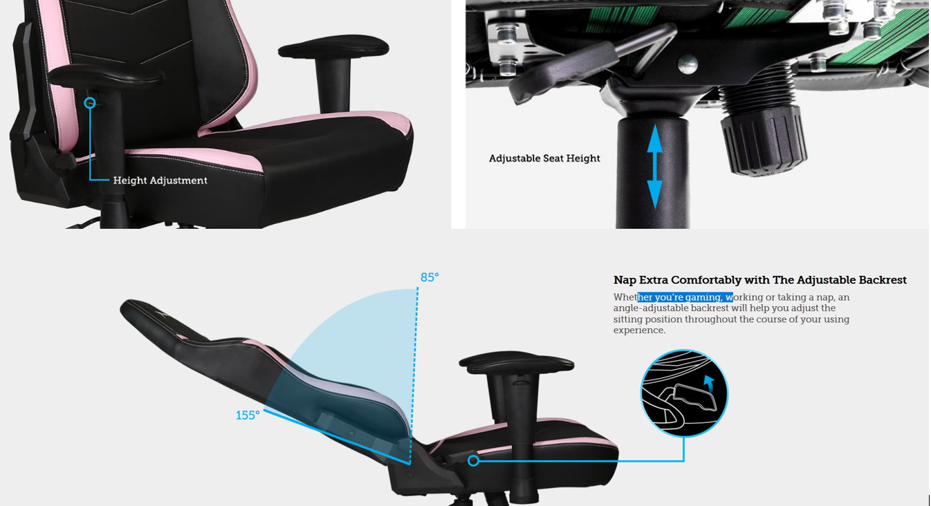 EWin Gaming and Office Chair KTC Knight Series Ergonomic With Head and Back Pillows (Black and Blue)