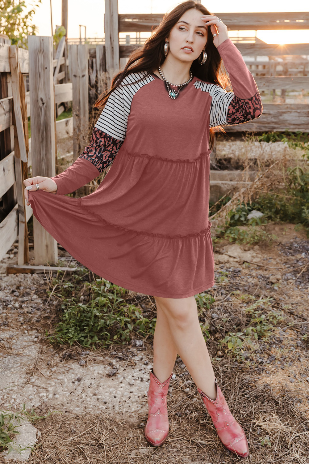 Cheetah Casual Long Sleeve Button Up Shirt Dress