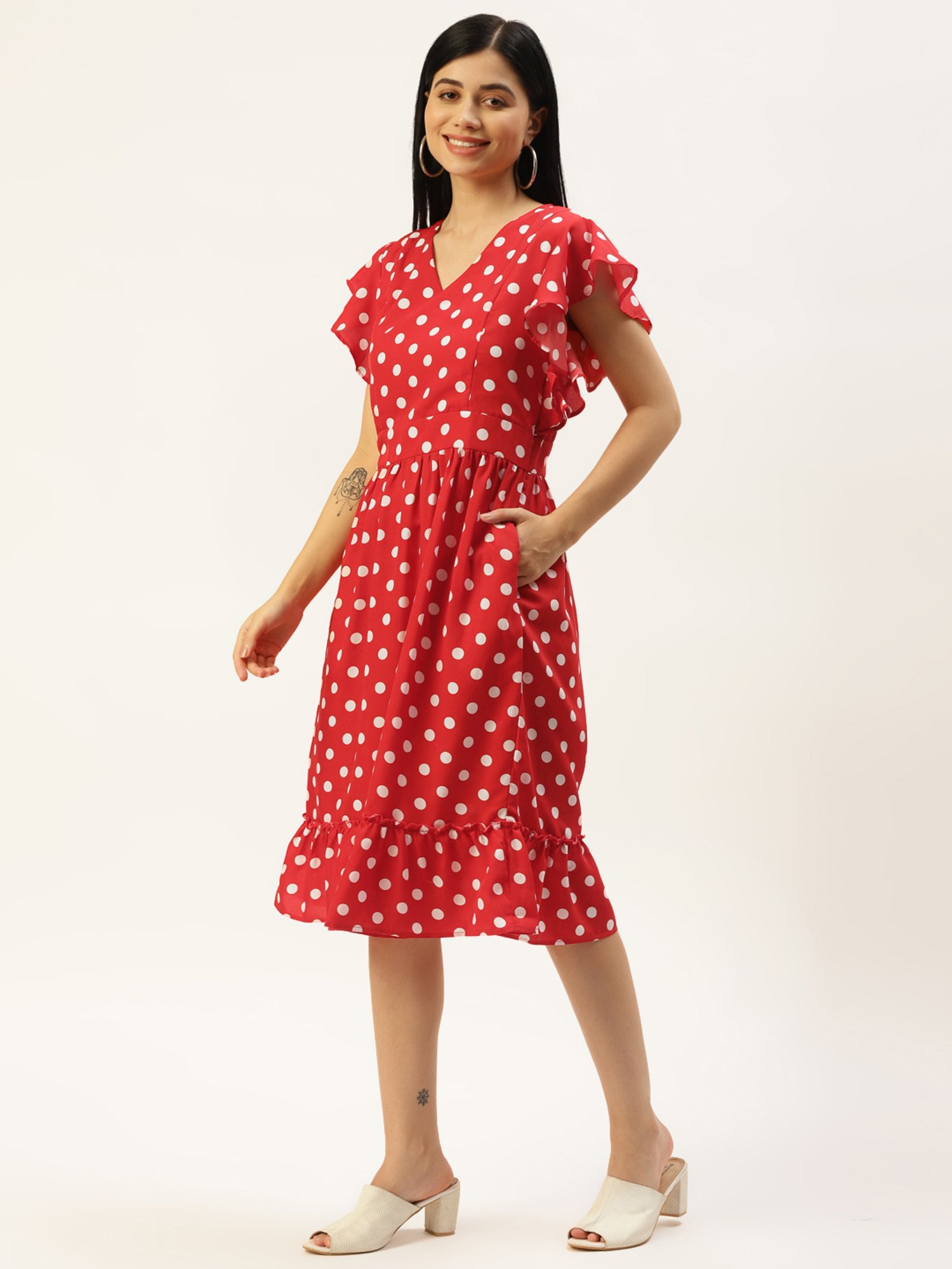 BRINNS Red Printed A Line Dress