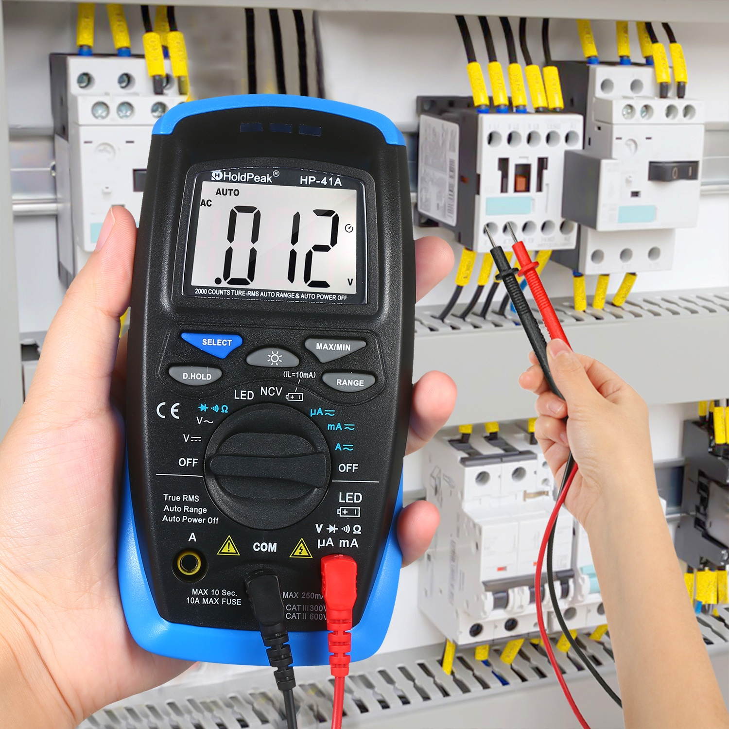 Holdpeak Digital Multimeter TRMS 2000 Counts LCD Auto Ranging AC/DC Amp Volt Ohm Diode Continuity Voltmeter with NCV Live Line Battery Level Tester  with LED Indicator Auto Power Off