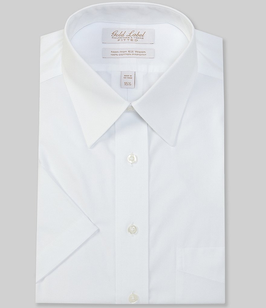Gold Label Roundtree & Yorke Solid Non-Iron Fitted Point-Collar Dress Shirt with French Cuffs