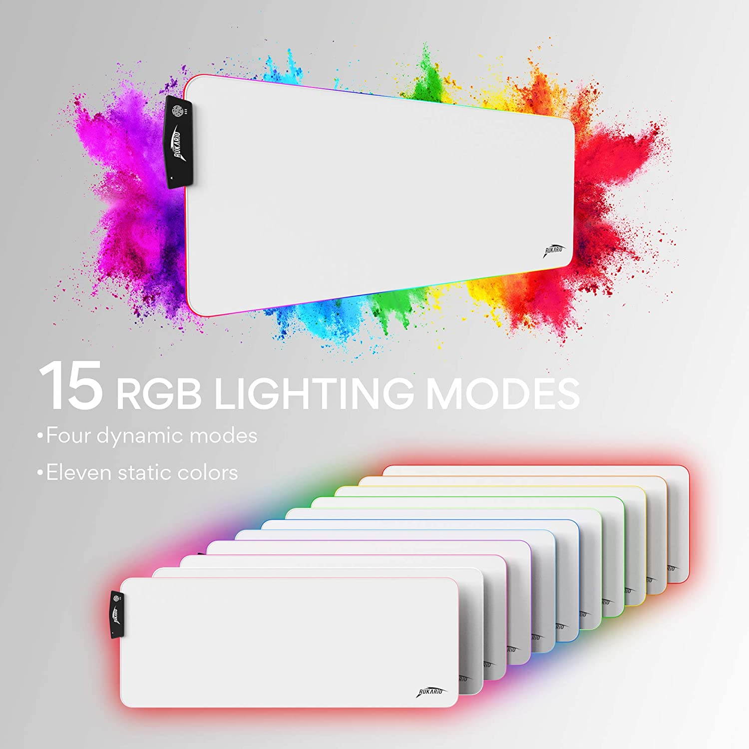 White RGB Gaming Mouse Pad | Waterproof | Non-Slip Rubber Base | 15 Lighting Modes | Extra Large Mousepad 31.5 x 11.8 inches | XL XXL Computer Desk Mat | Soft Glowing LED Extended Mousepads