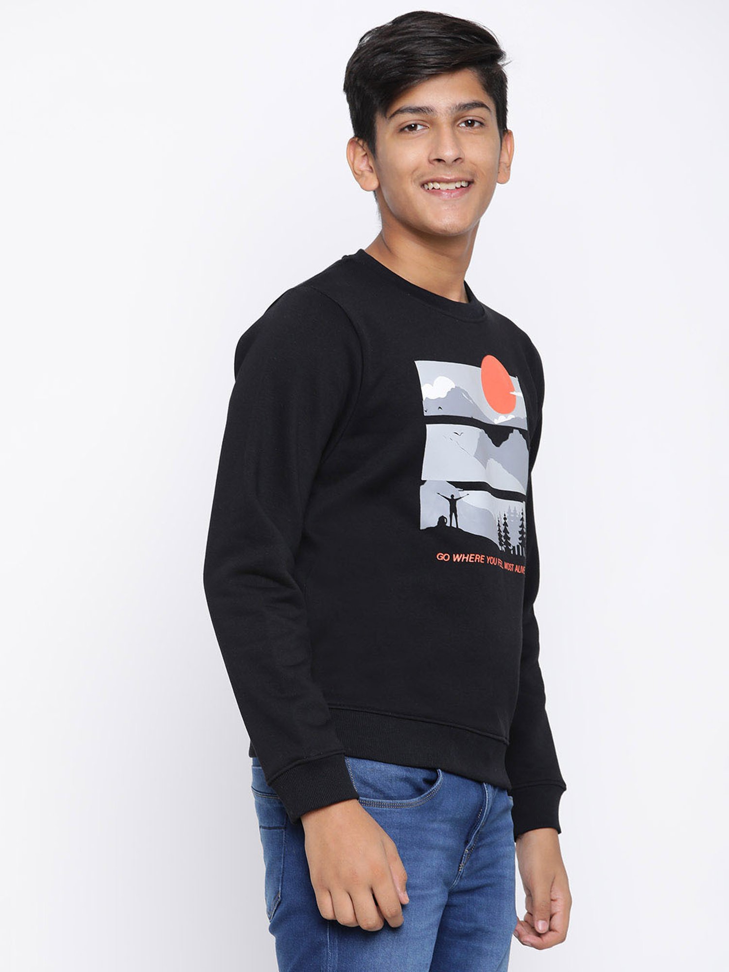 Lil Tomatoes Kids Black Printed Full Sleeves Sweatshirt