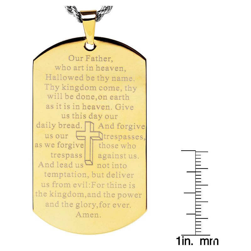 Men's Mirror Polish Gold Plated 'Lord's Prayer' Dog Tag Necklace