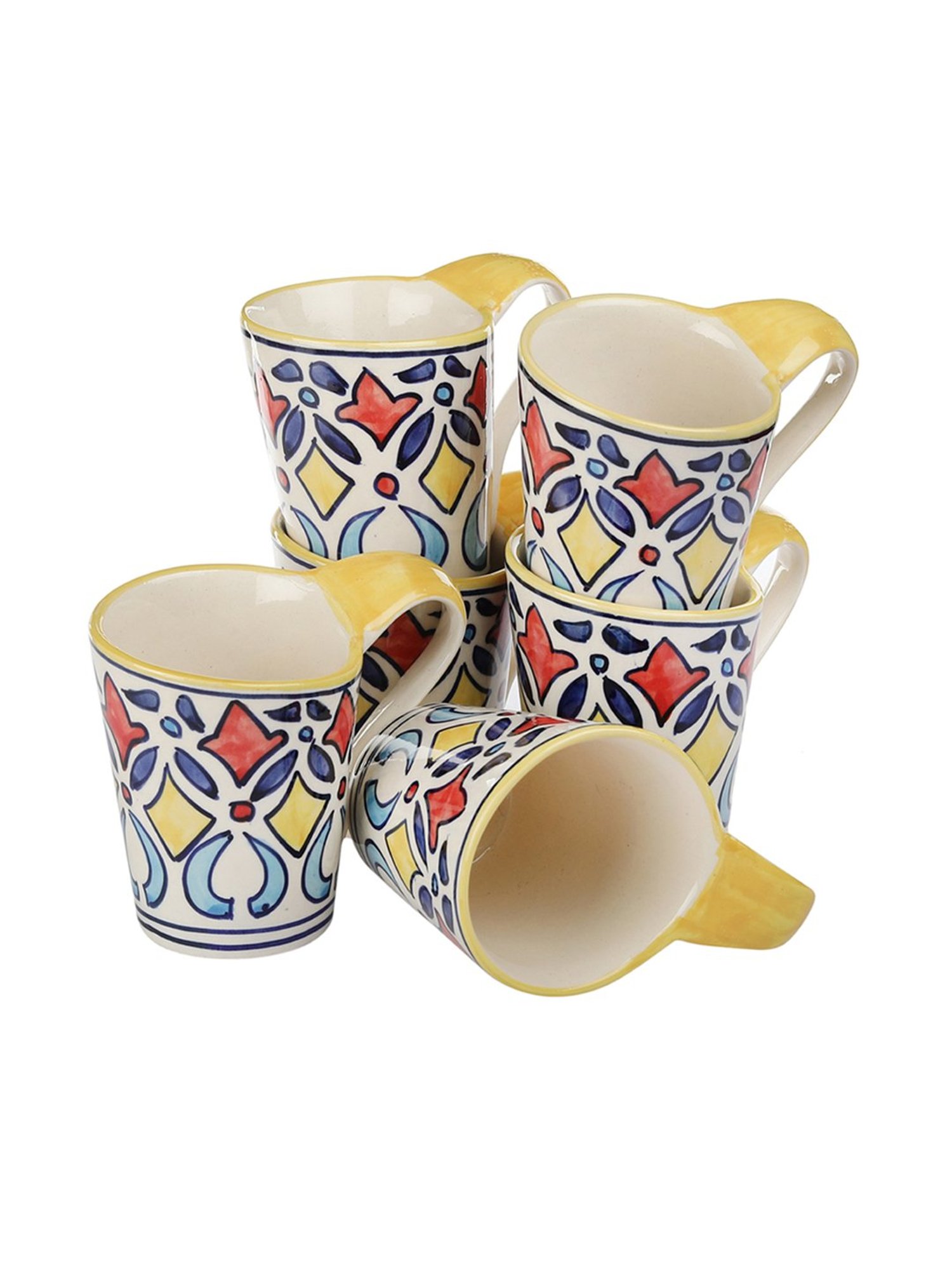 JCPL White & Red Ceramic Cup (0.18 L) - Set of 6