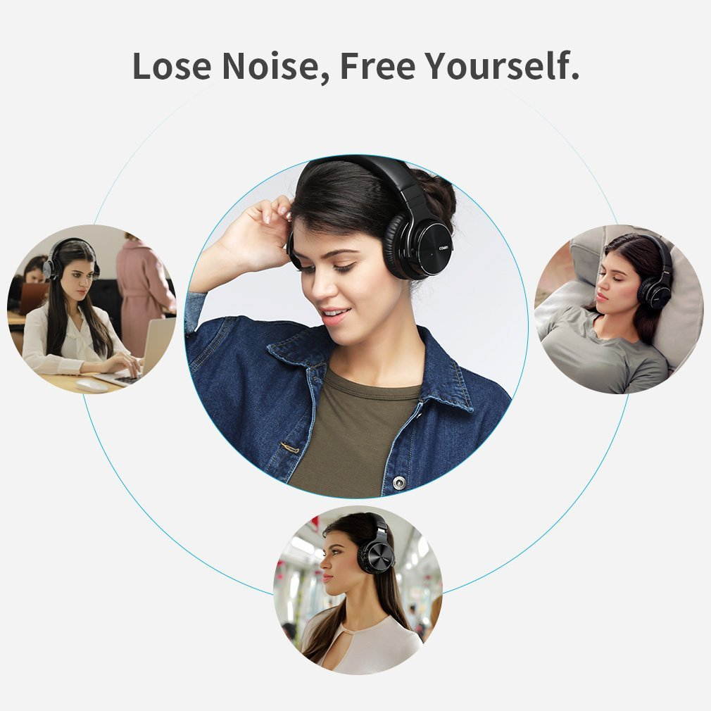 COWIN E7 Pro [2018 Upgraded] Active Noise Cancelling Headphones Bluetooth Headphones with Mic Hi-Fi Deep Bass Wireless Headphones Over Ear 30H Playtime Travel Work TV Computer Cellphone - Blue