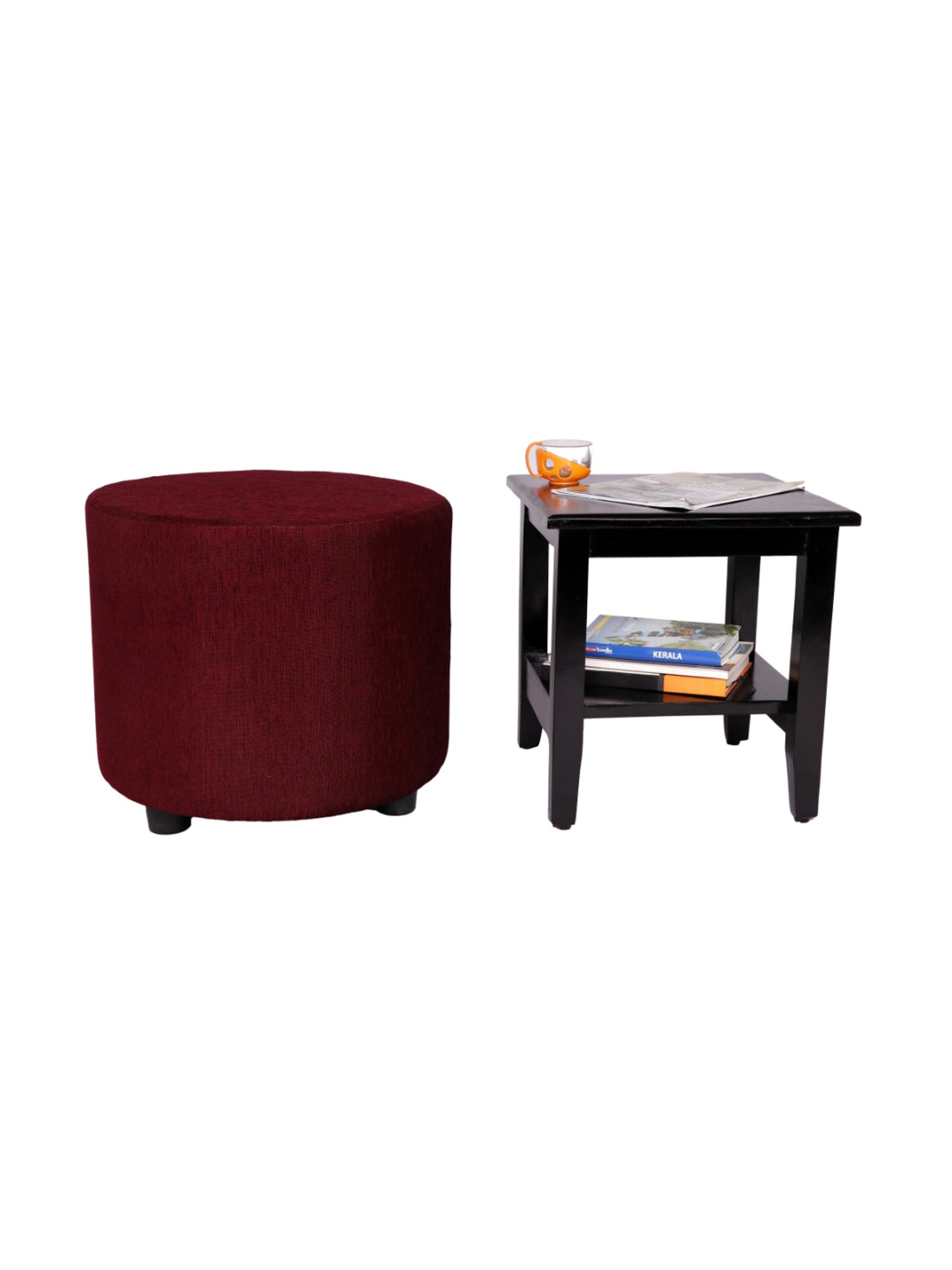 Ikiriya Lisbon Solid Maroon Wood Ottoman
