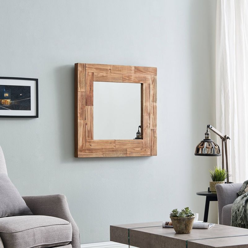 31.5" Square Wall Mirror Distressed Slatted Wood - Danya B.
