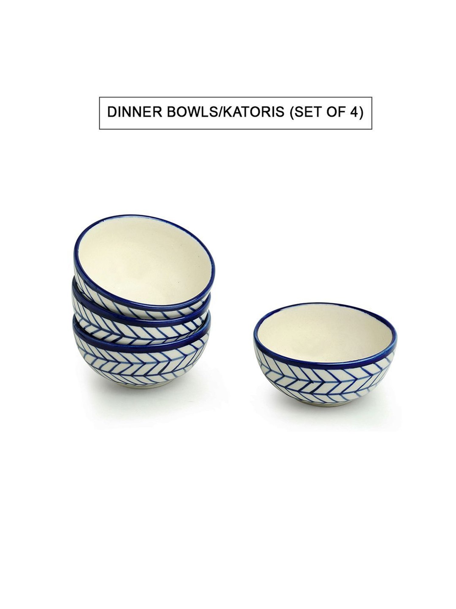 ExclusiveLane Hand-painted Ceramic Dinner Plate With Katoris (3 Pieces, Serving for 1)
