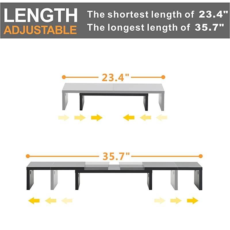 Dual Monitor Stand Riser with Adjustable Length Multi Media Speaker TV PC Laptop Computer Screen Stand Riser Desktop Stand Storage Organizer for iMacPrinterNotebookXbox OneBlack