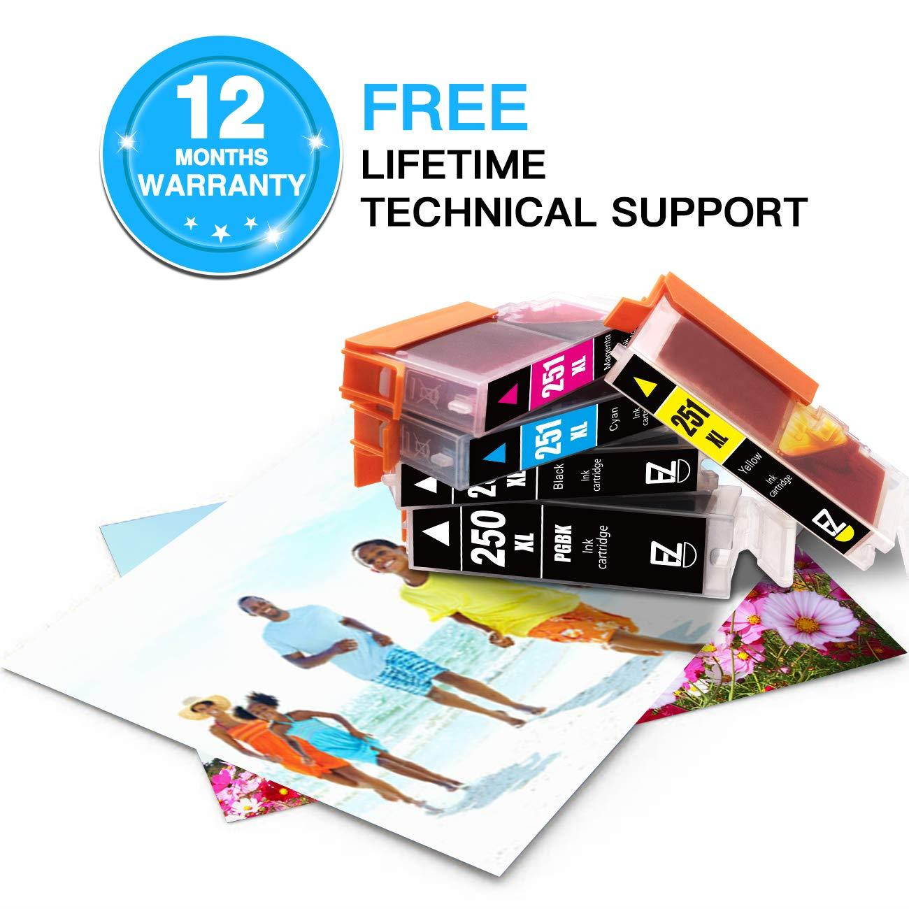 E-Z Ink (TM) Compatible Ink Cartridge Replacement for Canon PGI-250XL PGI 250 XL CLI-251XL CLI 251 XL to use with PIXMA MX922 MG5520 (1 Large Black, 1 Cyan, 1 Magenta, 1 Yellow, 1 Small Black) 5 Pack