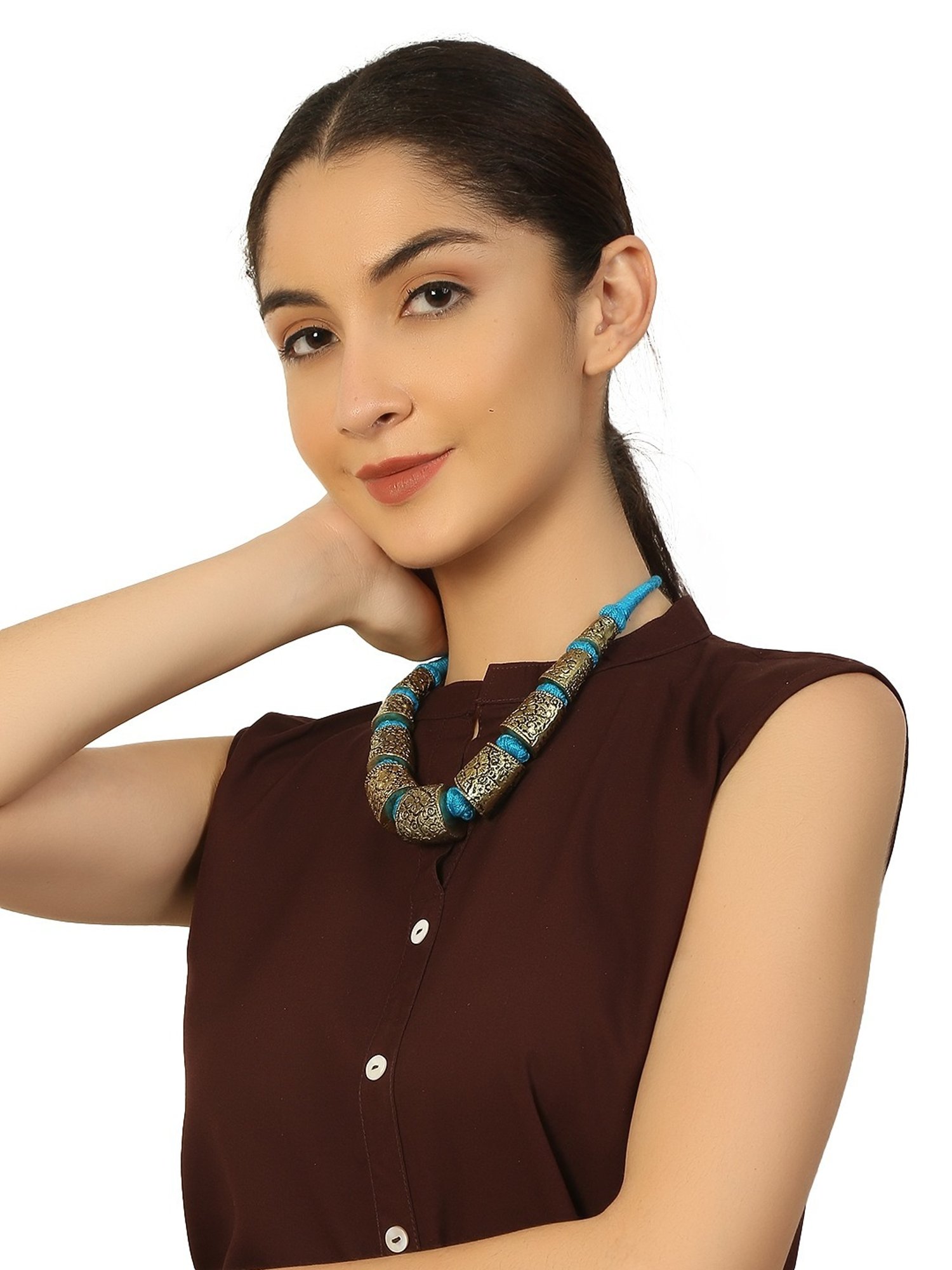 Imli Street Golden Tone Handcrafted Thread Necklace