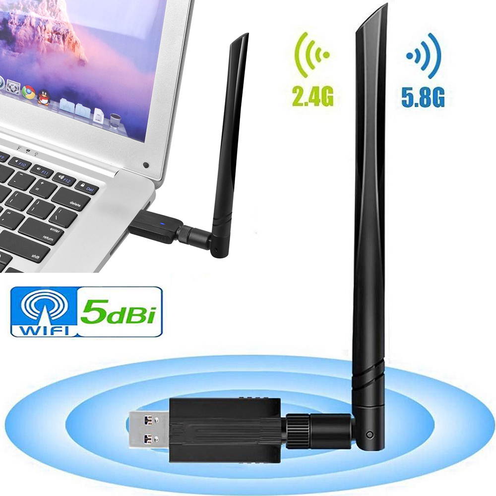 USB 3.0 WiFi Adapter 1200Mbps Dual Band 2.4G/5G Wireless Network Adapter 56dBi Antenna for Desktop PC Wi-Fi Dongle Compatible Windows 10/7 /8/8.1 /XP Mac OS 10.5-10.14