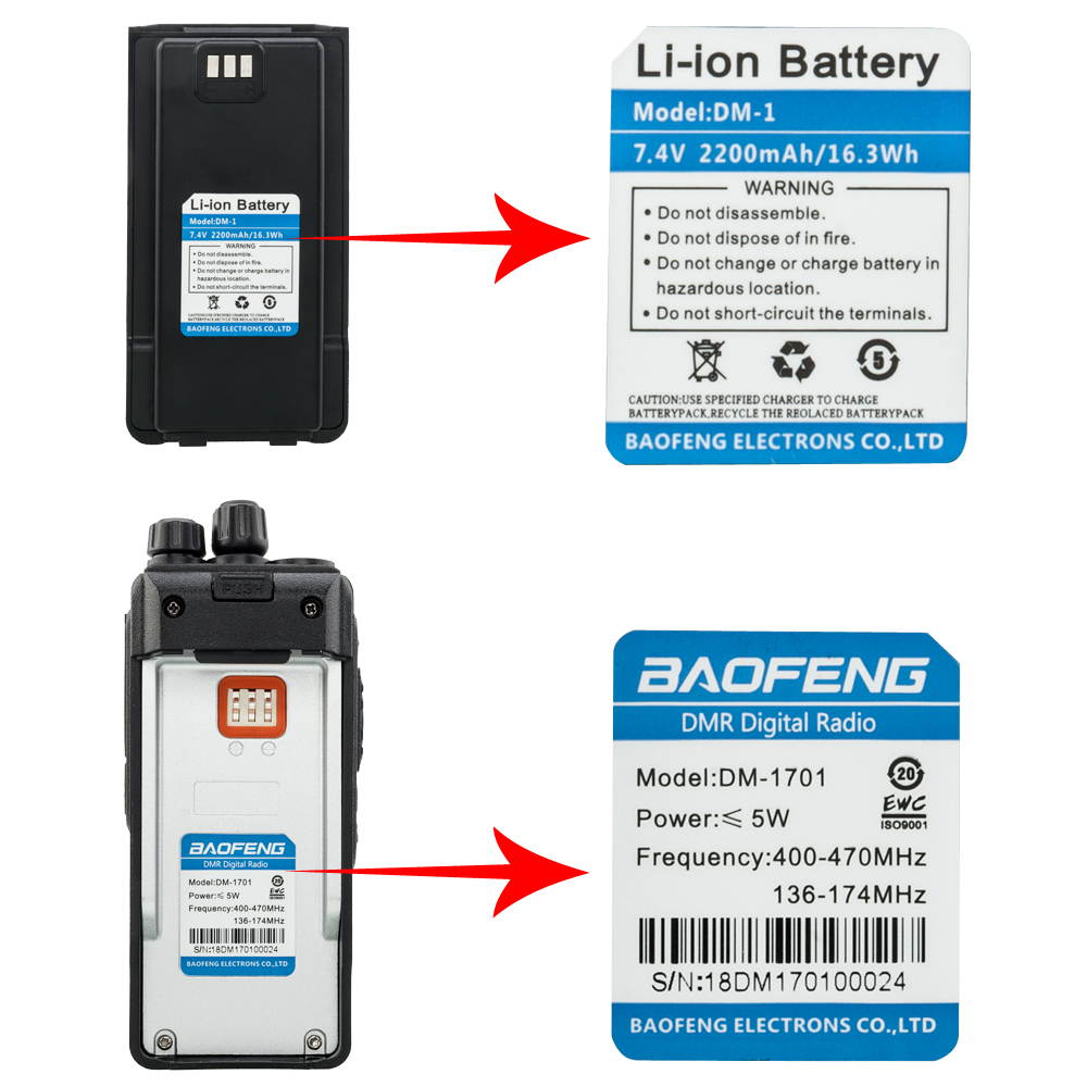 Baofeng DM-1701 Dual Band DMR Digital Radio Walkie Talkie Motorola Hynanda Compatible Black