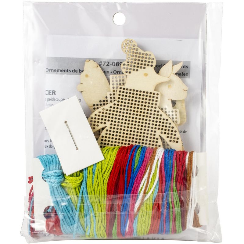 Dimensions Counted Cross Stitch Ornament Kit Set of 3-Assorted Animal Wood Ornament (14 Count)